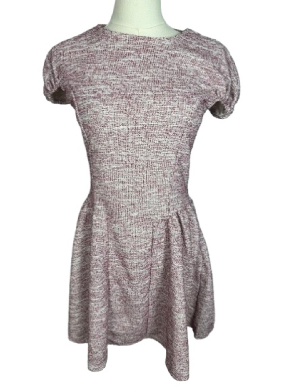 Zara Heathered Light Pink Short Sleeve Knit Fit-and-Flare Dress